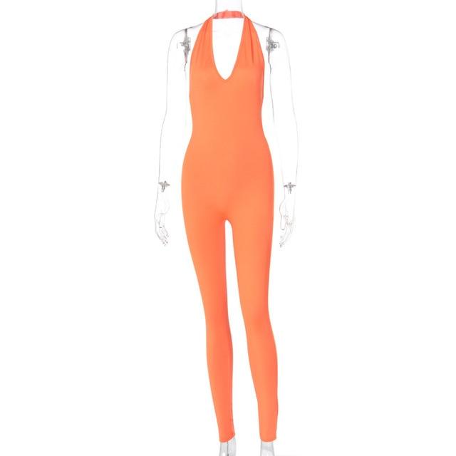 Simenual™ Solid Bodycon Halter Jumpsuits - MakenShop