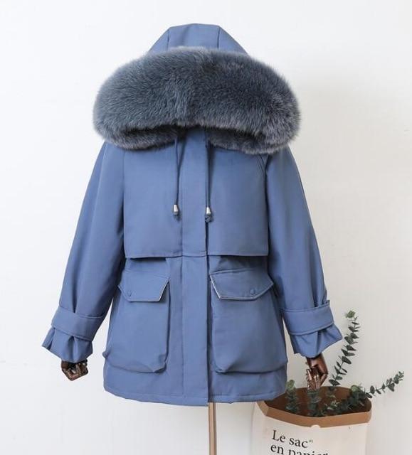 Large Natural Raccoon Fox Fur Hooded Winter Down Coat - MakenShop