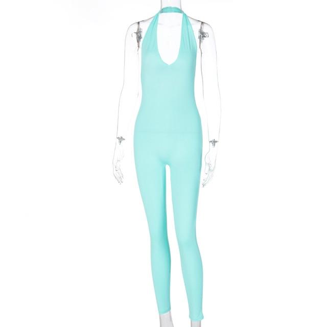 Simenual™ Solid Bodycon Halter Jumpsuits - MakenShop