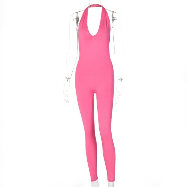 Simenual™ Solid Bodycon Halter Jumpsuits - MakenShop