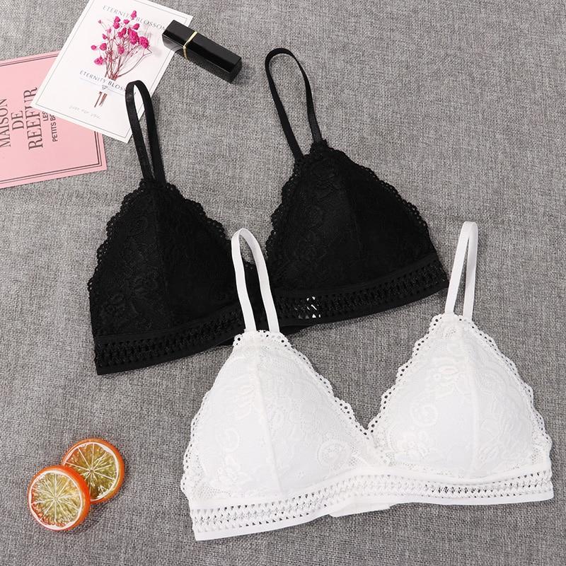 1/2PCS French Style Bralette Seamless Deep V Lace Wireless Bra - MakenShop