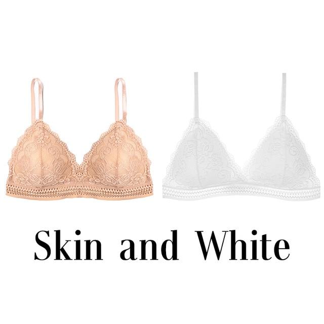 1/2PCS French Style Bralette Seamless Deep V Lace Wireless Bra - MakenShop